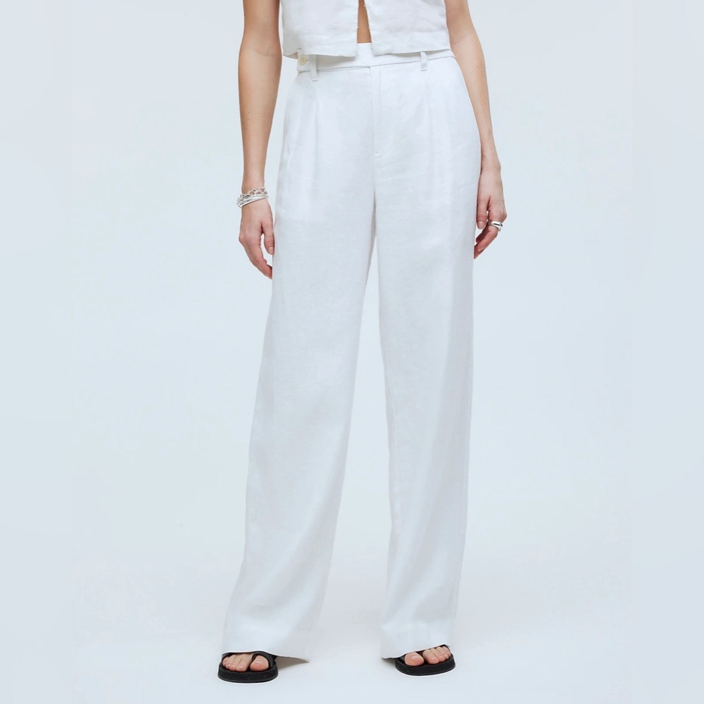Madewell white Harlow wide-leg pant in 100% linen Size 12